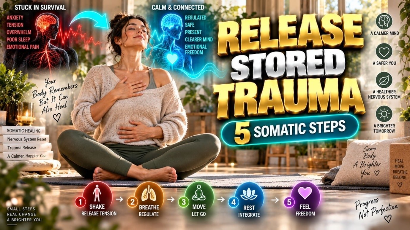 how to release stored trauma in the body hero graphic showing somatic release routine
