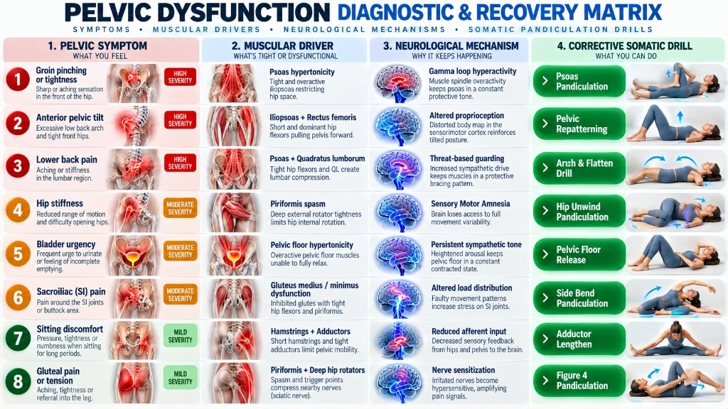 somatic exercises for hips and pelvic tension symptom diagnostic matrix chart