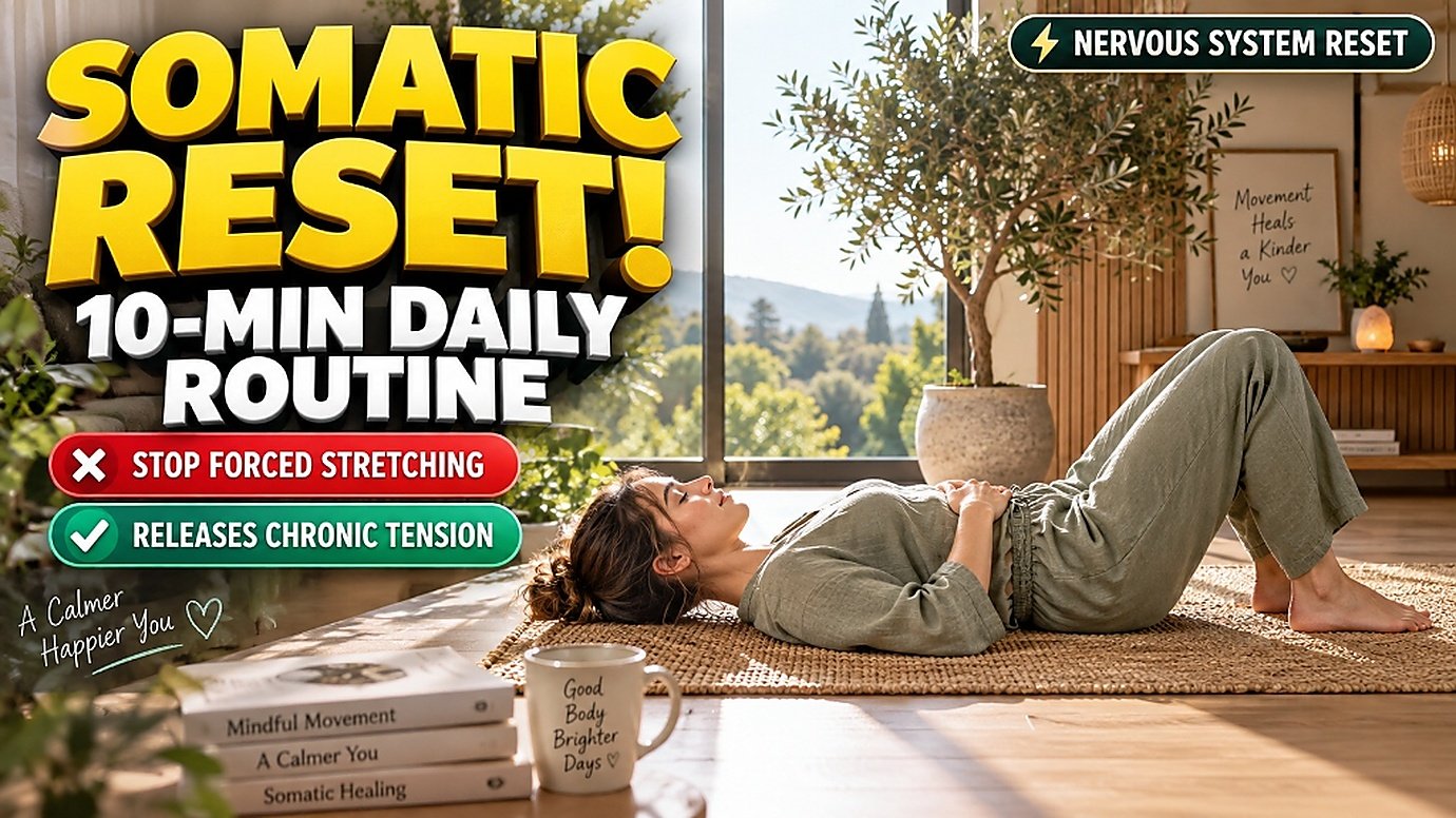 Somatic exercises for beginners practicing a 10-minute daily floor routine to release chronic muscle tension and regulate the nervous system