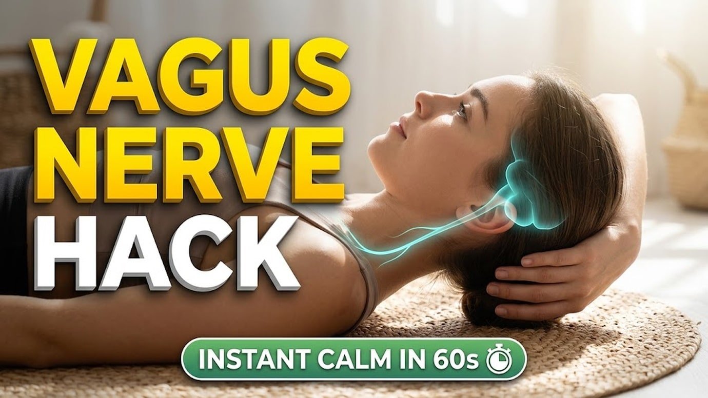 Demonstration of vagus nerve hack suboccipital release drill showing how to reset nervous system in 60 seconds